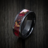 Black Ceramic Men's Ring with Rose Dolamite Stone and Bronze Inlay