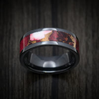 Black Ceramic Men's Ring with Rose Dolamite Stone and Bronze Inlay