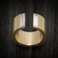 14K Yellow Gold Open Shank Thick Band with Natural Baguette Diamonds