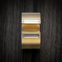 14K Yellow Gold Open Shank Thick Band with Natural Baguette Diamonds