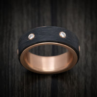 14K Rose Gold Men's Ring with Spinning Carbon Fiber and Lab Diamond Inlay