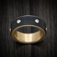 14K Yellow Gold Men's Ring with Spinning Carbon Fiber and Lab Diamond Inlay