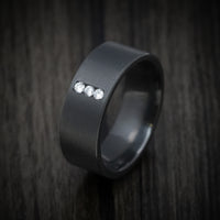 Black Zirconium Men's Ring with Vertical White Diamonds