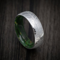 Cobalt Men's Ring with Leaf Design and Green Burl Wood Sleeve