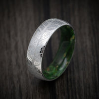 Cobalt Men's Ring with Leaf Design and Green Burl Wood Sleeve