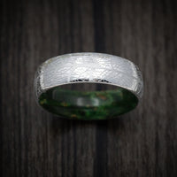 Cobalt Men's Ring with Leaf Design and Green Burl Wood Sleeve