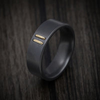 Black Zirconium Men's Ring with 14K Gold Stitch Design