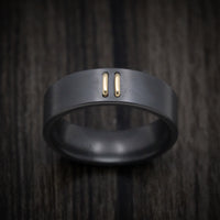 Black Zirconium Men's Ring with 14K Gold Stitch Design