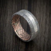 Gibeon Meteorite Men's Ring with Darkened Superconductor Sleeve and Platinum Inlay