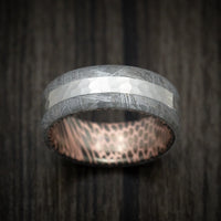 Gibeon Meteorite Men's Ring with Darkened Superconductor Sleeve and Platinum Inlay