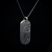 Damascus Steel and Black Diamond Dog Tag Pendant and Chain