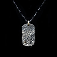 Damascus Steel and Black Diamond Dog Tag Pendant and Chain