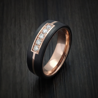 Carbon Fiber and 14K Gold Mens Ring with Lab Diamonds