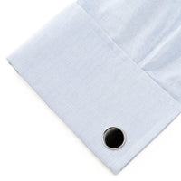 Round Silver Cufflink with Onyx Inlay