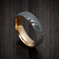 Damascus Steel Men's Ring with 14K Gold Sleeve