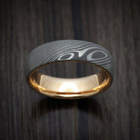 Damascus Steel Men's Ring with 14K Gold Sleeve