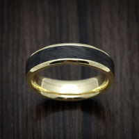 Yellow Gold Men's Ring with Forged Carbon Fiber Inlay