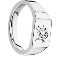 Small Horizontal Rectangle signet ring (12x9mm) in Platinum, with a Wide style band and an Utah State Bull engraving.