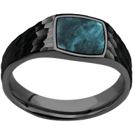 Small Cushion signet ring (10x10mm) in Zirconium, with a Wide style band, a Washington Blue Jade inlay.