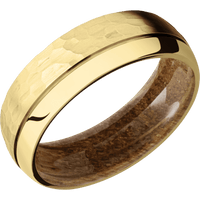 14K Yellow Gold + Hammer , Polish Finish + Whiskey Barrel