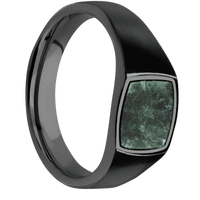 Small Cushion signet ring (10x10mm) in Zirconium, with a Wide style band, an Aventurine inlay.