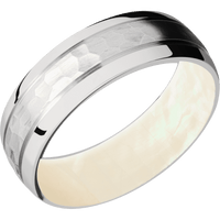 10K White Gold + Hammer , Polish Finish + Freshwater Mother of Pearl