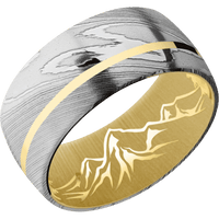 Damascus + Polish Finish + 18K Yellow Gold