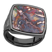 Extra Large Cushion signet ring (22x22mm) in Zirconium, with a Thin style band, a Chrysocopper inlay.