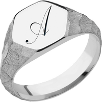 Medium Hexagon signet ring (13.9x12mm) in Titanium, with a Wide style band and a Kunstler Script 1 engraving.