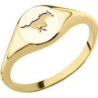 Small Circle signet ring (10mm) in 14K Yellow Gold, with a Thin style band and a SMU Mustang engraving.