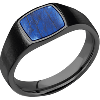 Small Cushion signet ring (10x10mm) in Zirconium, with a Wide style band, a Labradorite inlay.