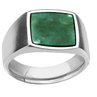 Medium Cushion signet ring (14x14mm) in Palladium Silver, with a Wide style band, a Washington Green Jade inlay.