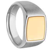 Medium Cushion signet ring (14x14mm) in Titanium, with a Wide style band, a 14K Yellow Gold inlay.