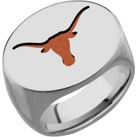 Extra Large Horizontal Oval signet ring (24x20mm) in Titanium, with a Wide style band and a Texas Longhorn engraving.