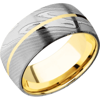 Damascus + Polish Finish + 18K Yellow Gold