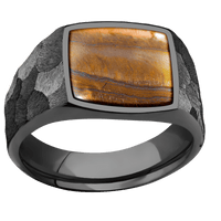 Medium Cushion signet ring (14x14mm) in Zirconium, with a Wide style band, a Tigers Eye inlay.