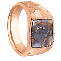 Medium Cushion signet ring (14x14mm) in 14K Rose Gold, with a Wide style band, a Chrysocopper inlay.