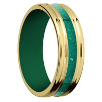 14K Yellow Gold + Satin , Polish Finish + Green