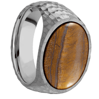 Large Horizontal Oval signet ring (20x16mm) in Titanium, with a Wide style band, a Tigers Eye inlay.