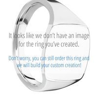 Medium Cushion signet ring (14x14mm) in Palladium Silver, with a Thin style band, a Black Dino Bone inlay.