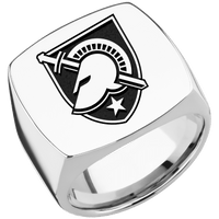 Extra Large Cushion signet ring (22x22mm) in Cobalt Chrome, with a Wide style band and an Army Primary Logo engraving.