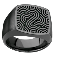 Large Cushion signet ring (18x18mm) in Zirconium, with a Wide style band and an Abstract 1 engraving.