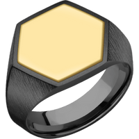 Large Hexagon signet ring (18.5x16mm) in Zirconium, with a Wide style band, a 14K Yellow Gold inlay.