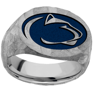 Large Horizontal Oval signet ring (20x16mm) in Titanium, with a Wide style band and a Penn State Lion Head engraving.