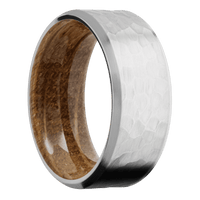 14K White Gold + Hammer , Satin Finish + Whiskey Barrel