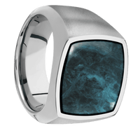 Large Cushion signet ring (18x18mm) in Titanium, with a Wide style band, a Washington Blue Jade inlay.
