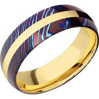 Titanium Damascus + Polish Finish + 18K Yellow Gold
