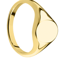 Small Oval signet ring (12x9mm) in 14K Yellow Gold, with a Thin style band.
