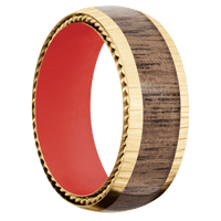 10K Yellow Gold + Treebark1 Finish + USMC Red