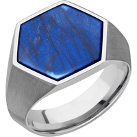 Large Hexagon signet ring (18.5x16mm) in Titanium, with a Wide style band, a Labradorite inlay.